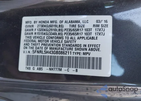 2016 Honda Odyssey Ex from USA, damaged, VIN 5FNRL5H43GB086211